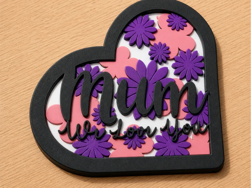 Layered Heart Sign “Mum We Love You” with Stand