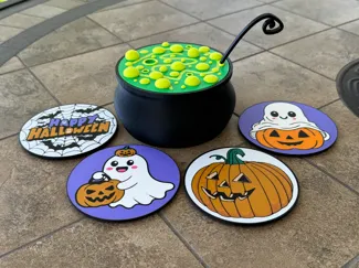 Halloween Coaster Set with Cauldron Holder