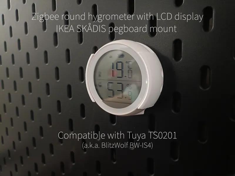 Zigbee round hygrometer IKEA SKÅDIS pegboard mount