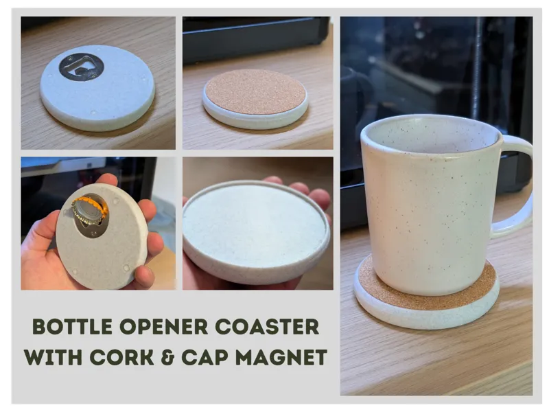 Coaster with Bottle Opener with Cork & Cap Magnet