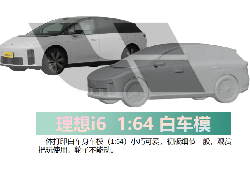 理想i6汽车模型，1:64比例车模，小巧可爱粗糙把玩。带支撑一二十克。