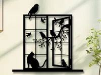 Décor mural chat à la fenêtre et oiseaux — photo 2