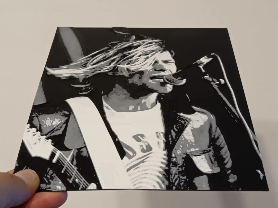 Kurt Cobain, Nirvana - Hueforge black and white - Free 3D Print Model ...