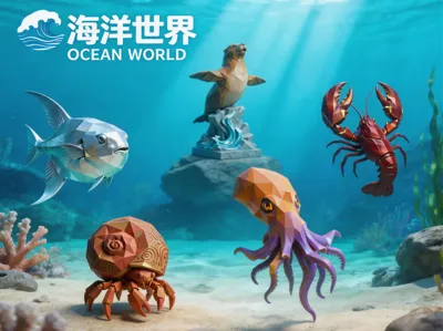 Geometric Ocean Five-Piece Set | Low-Poly Marine Creature Collection Ornaments