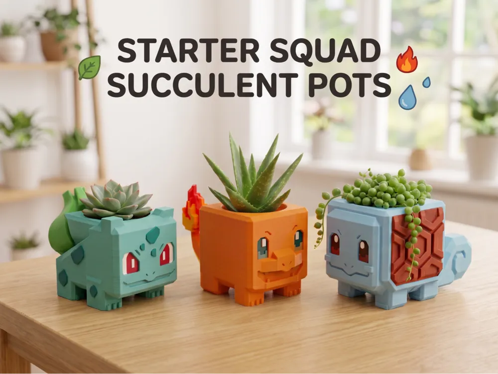 Maceta decorativa: Starter Squad:Pokémon Succulent Planters (Gen1). Referencia del modelo original.