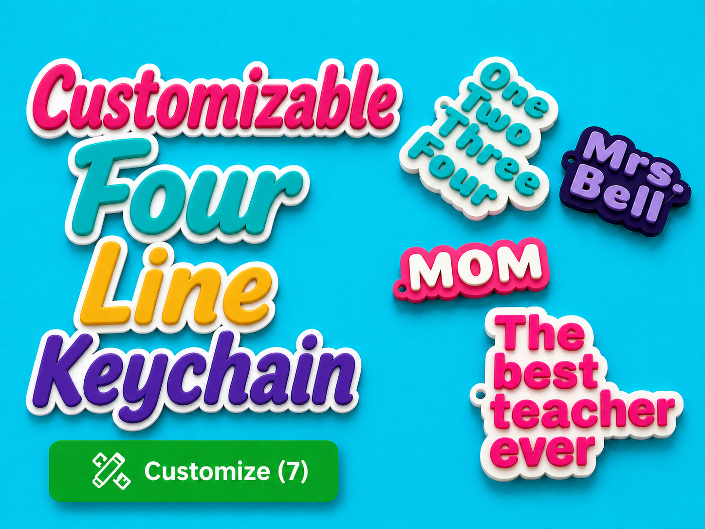 Customizable Four Line Keychain 
