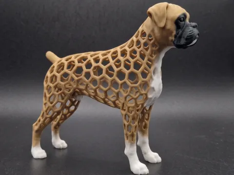Caja o estuche: Voronoi Boxer Dog Figure Sculpture — referencia de MakerWorld