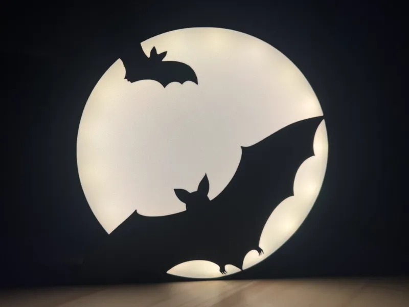 Moonlit Flight:  Bats Over a Full Moon - Light Box