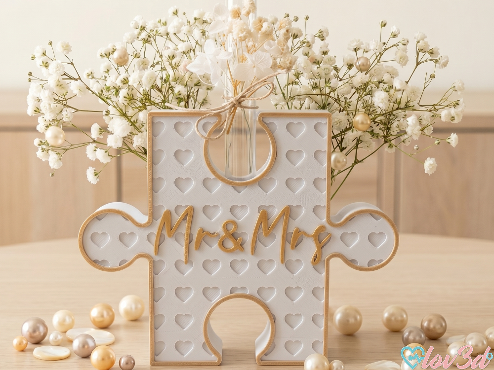 Puzzle Piece Heart Vase - Mr & Mrs Edition
