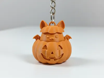 Cute Bat in Jack-o'-Lantern Halloween Keychain