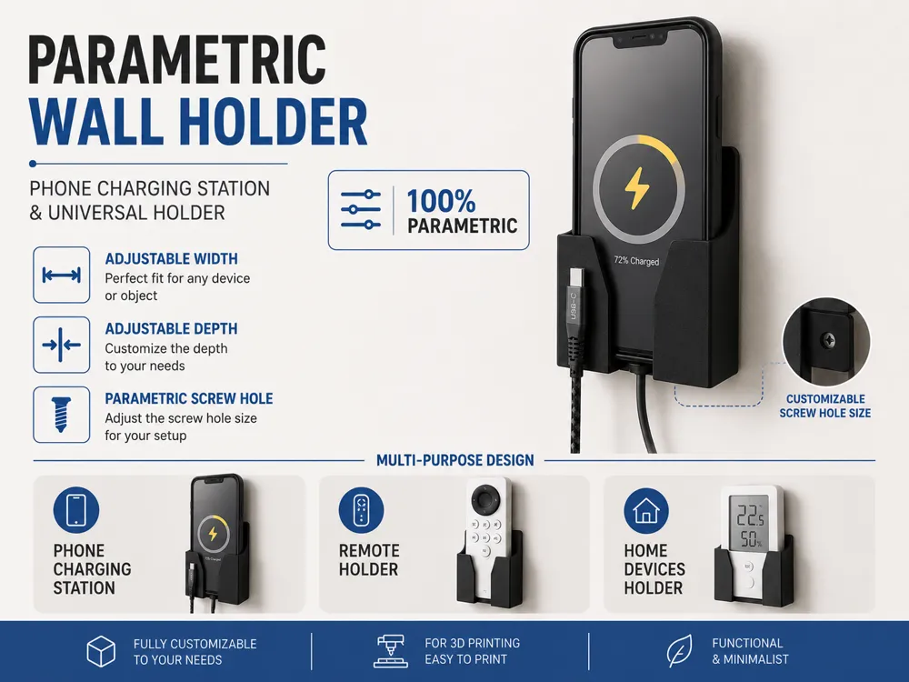 Soporte: Parametric Phone Wall Mount & Charging Station. Referencia del modelo original.