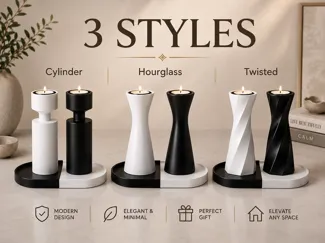 Modern Candle Holder Set 3 Styles Two Tone Tray