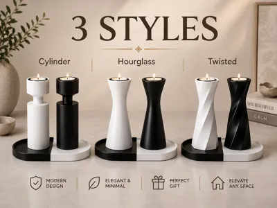 Modern Candle Holder Set 3 Styles Two Tone Tray