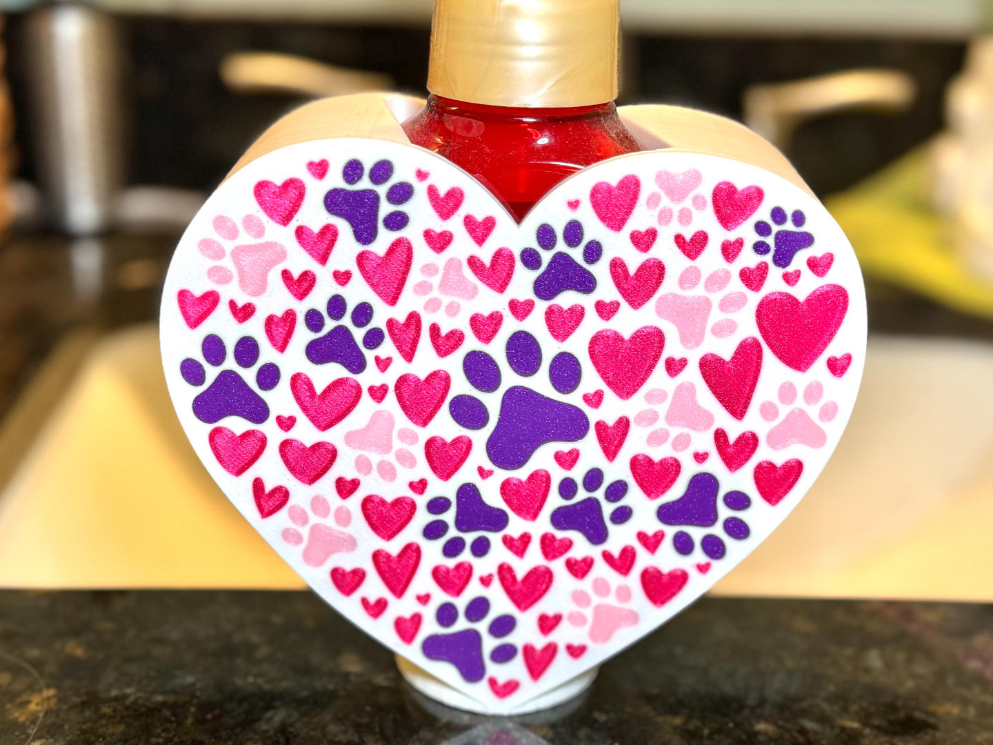 Valentine Paw Print B&BW Soap Bottle Holder