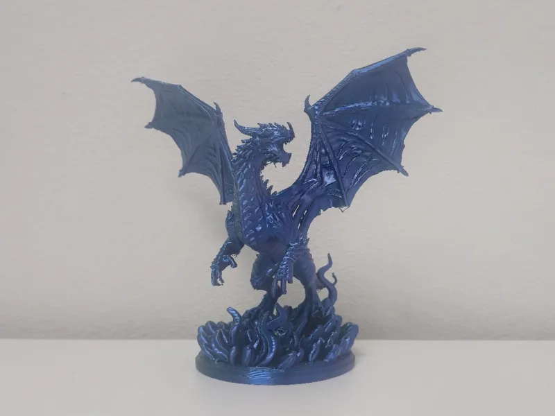 Majestic Blue Silk Dragon on Flames