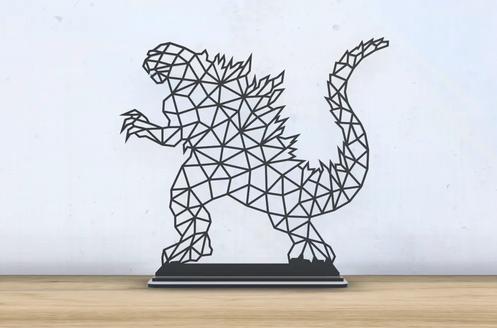 Geometric Low Poly - Godzilla - With Stand by JF-699 - MakerWorld