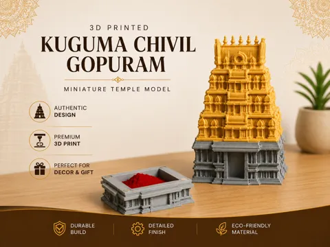 Tapa o cubierta: Kuguma Chivil Gopuram– with Adjustable Magnet — referencia de MakerWorld