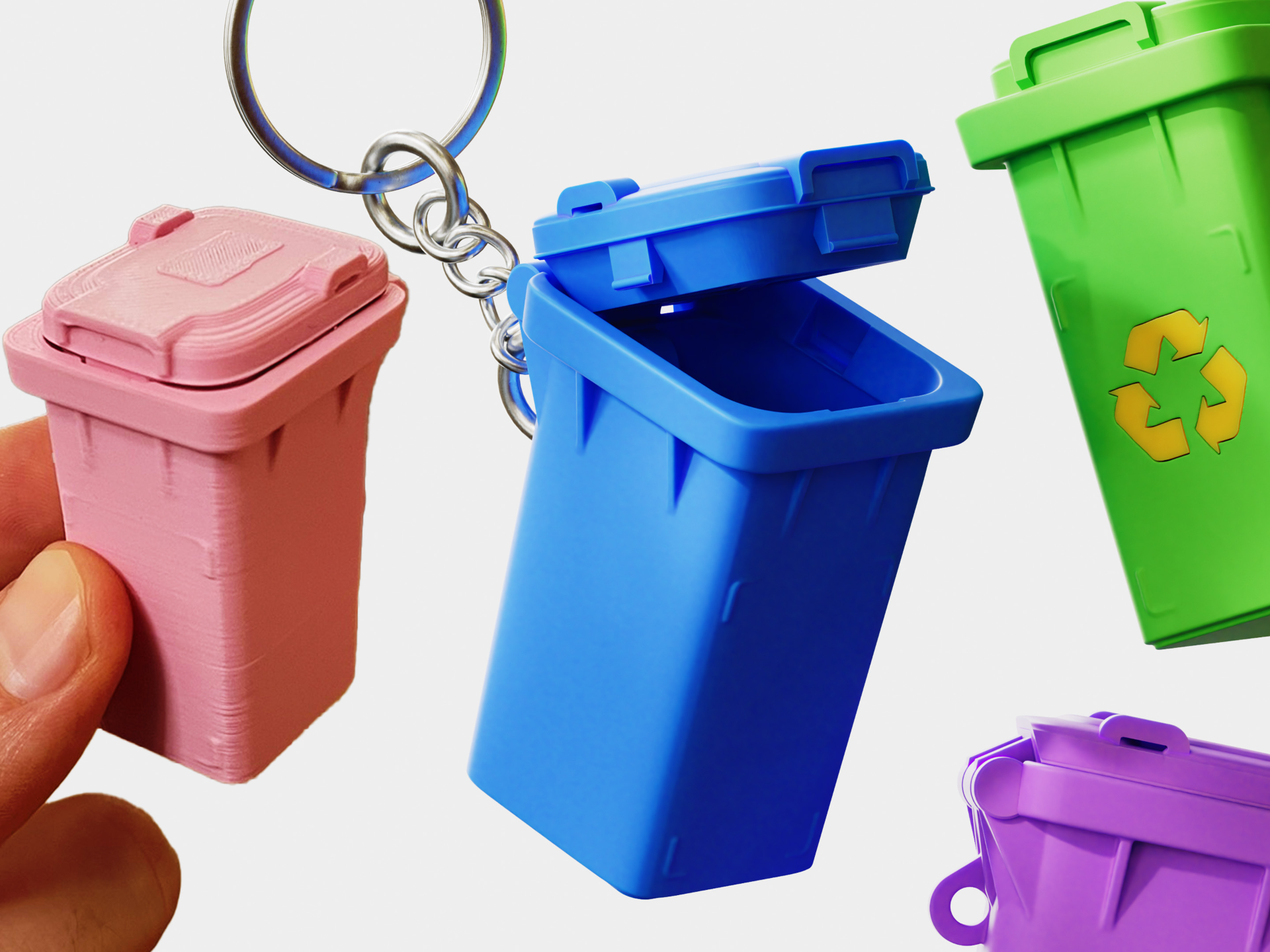 Trash Bin Keychain Container 3D model