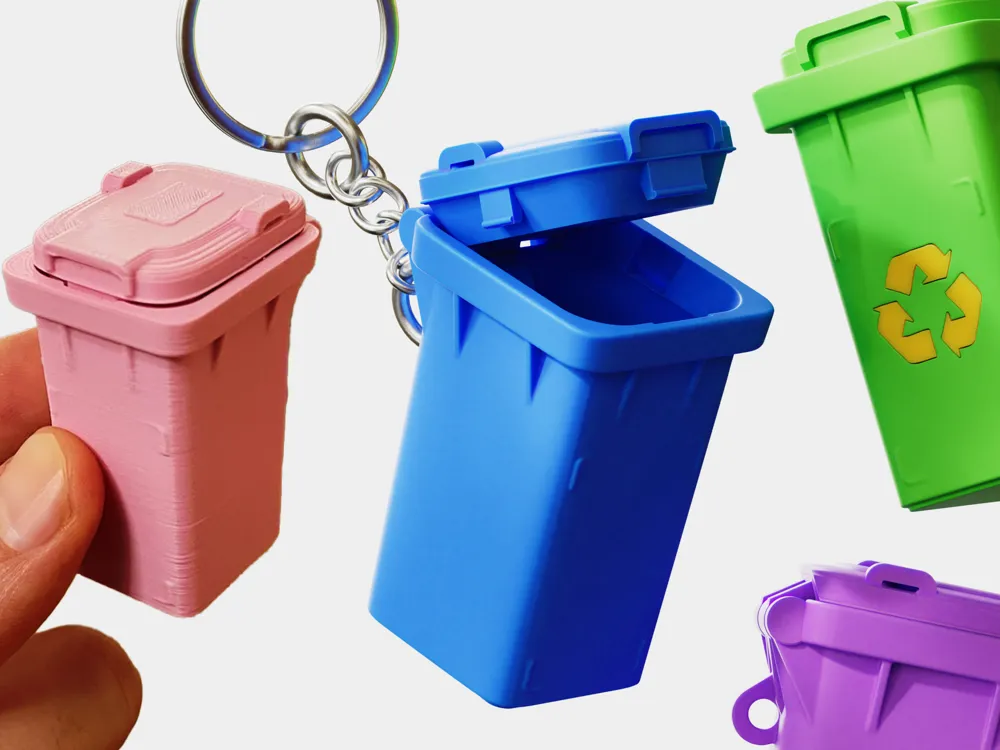 Llavero: Trash Bin Keychain Container. Referencia del modelo original.