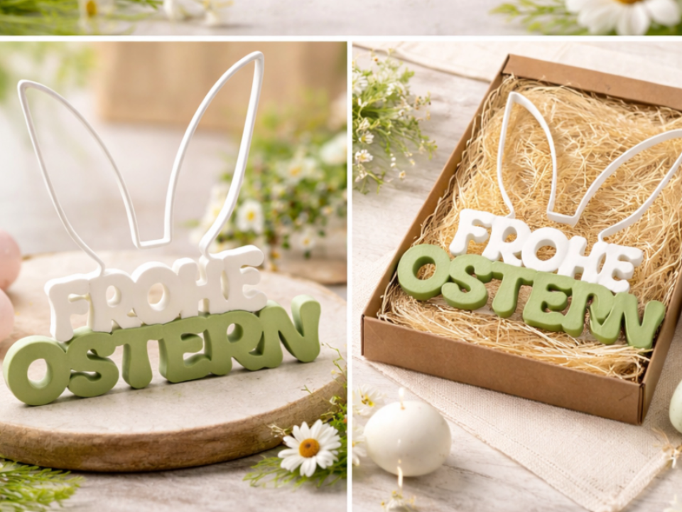 Dekoelement 'Frohe Ostern' mit Ohren 