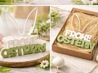 Dekoelement 'Frohe Ostern' mit Ohren 