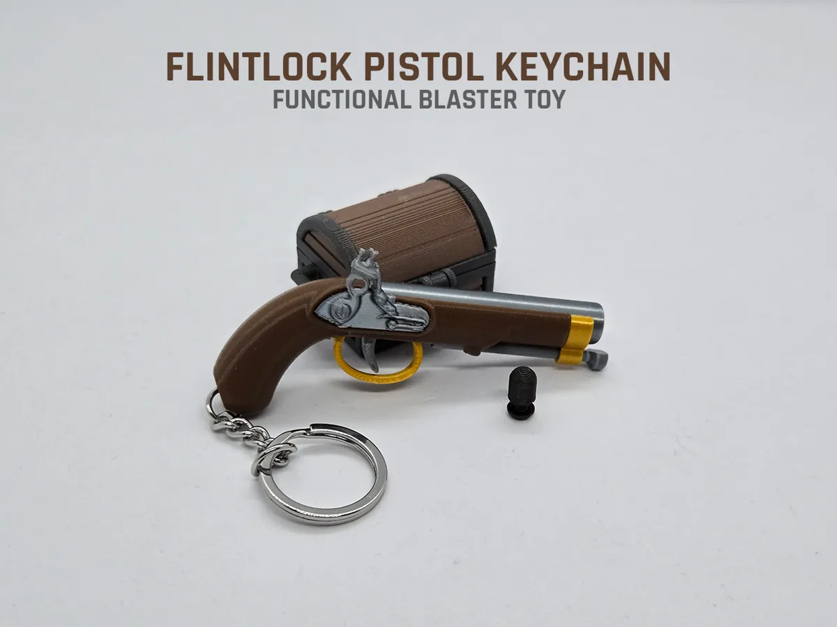Flintlock Pistol Keychain — Functional Blaster Toy by Jaatinen3D MakerWorld: Download Free 3D Models - 3D model önizlemesi