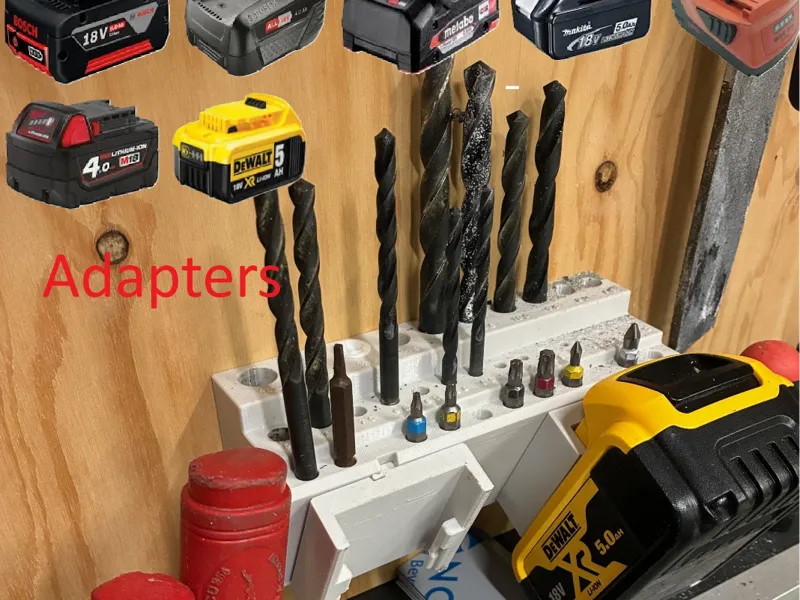 Wall-Mounted Drill, Drill Bit & Battery Holder