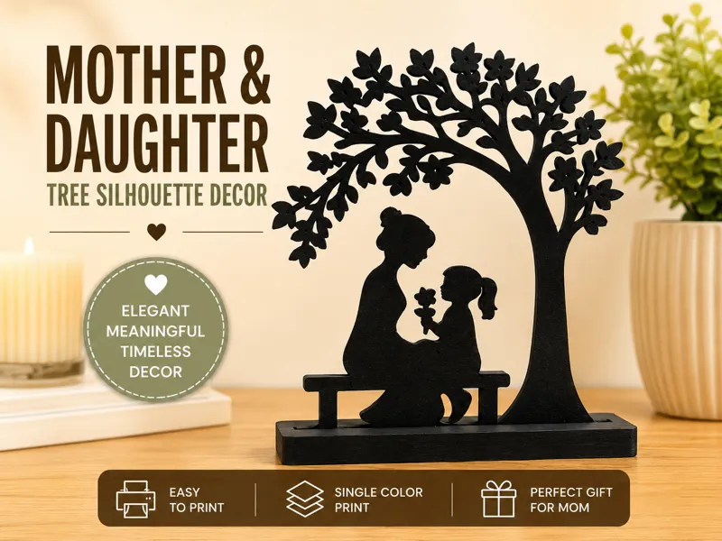 Mother & Daughter Tree Silhouette Decor