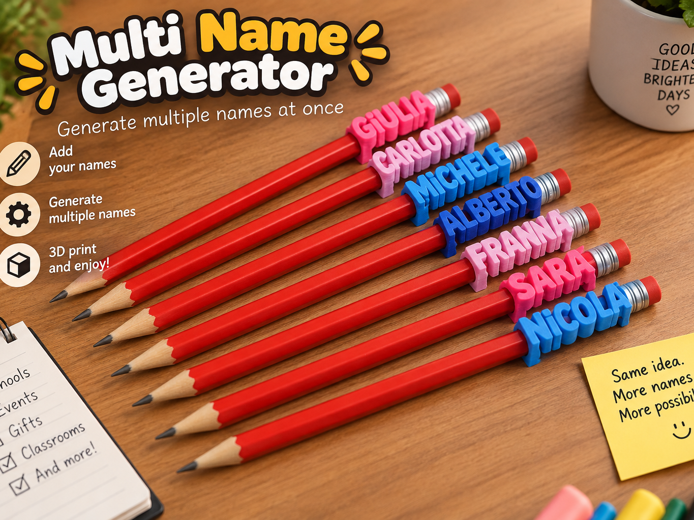 Multi Name Generator, 30 Pencil Names - 3D printed Gadgets, in stock in India