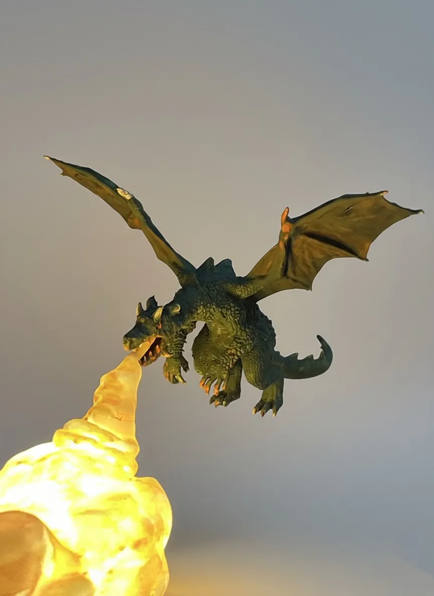 Dragon breathing fire lamp view 4