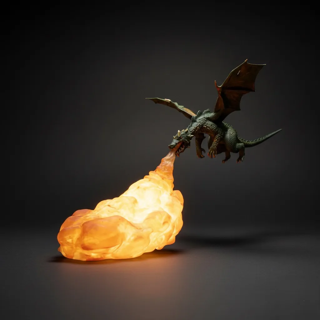 Dragon breathing fire lamp view 2