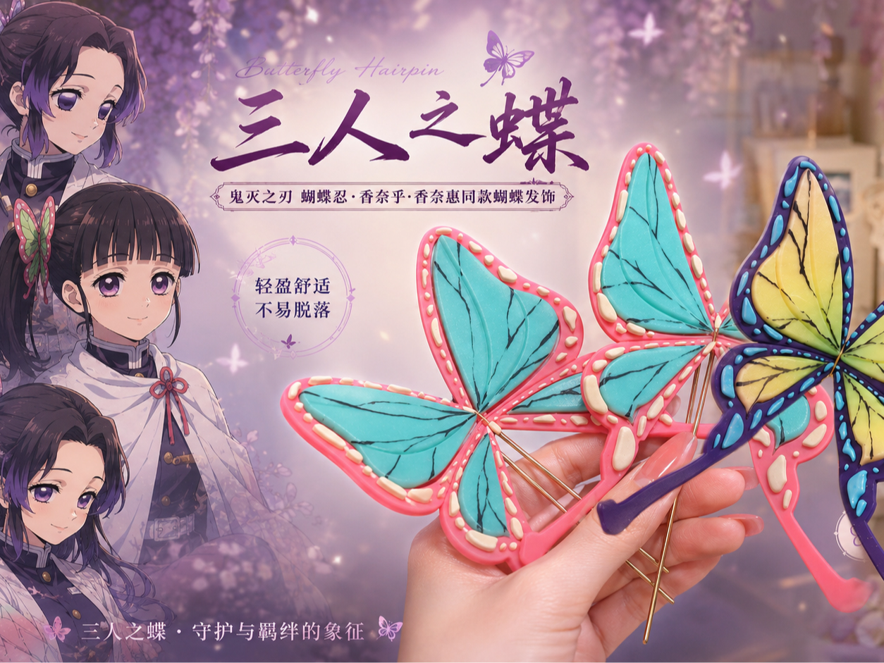 鬼灭之忍蝴蝶忍 香奈惠 香奈乎蝴蝶发饰发夹发钗 原创首发cosplay道具
