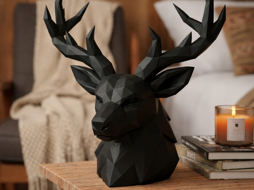 Großer Low Poly Hirsch Kopf Deko 