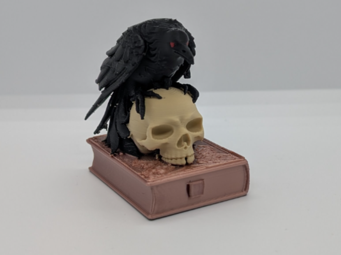 Raven’s Omen – Gothic Skull & Book Sculpture