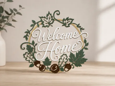 Marco decorativo: Welcome Home – Autumn Door Wreath & Decor — referencia de MakerWorld