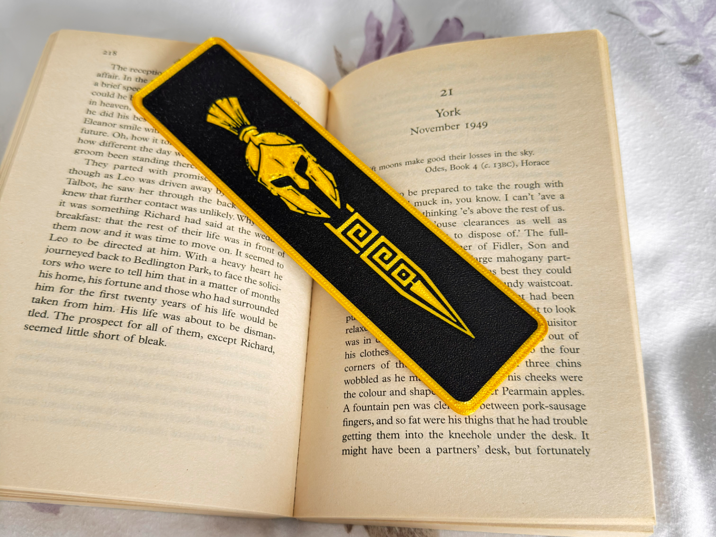 Spartan Helmet Spear Bookmark Gold & Black Design