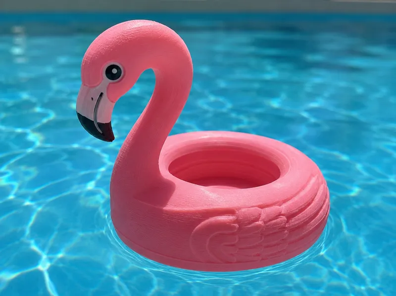 Flamingo schwimmend mit ablage