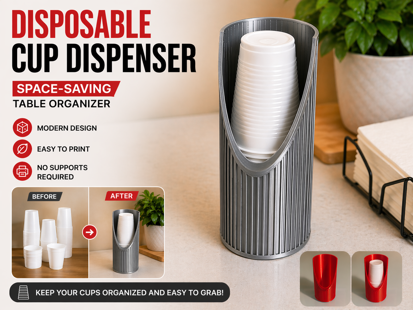 Space-saving Plastic Cup Dispenser Modern style