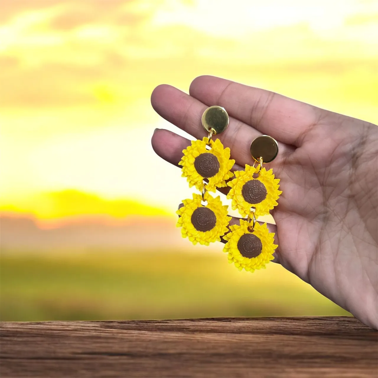 Pendientes girasoles view 2