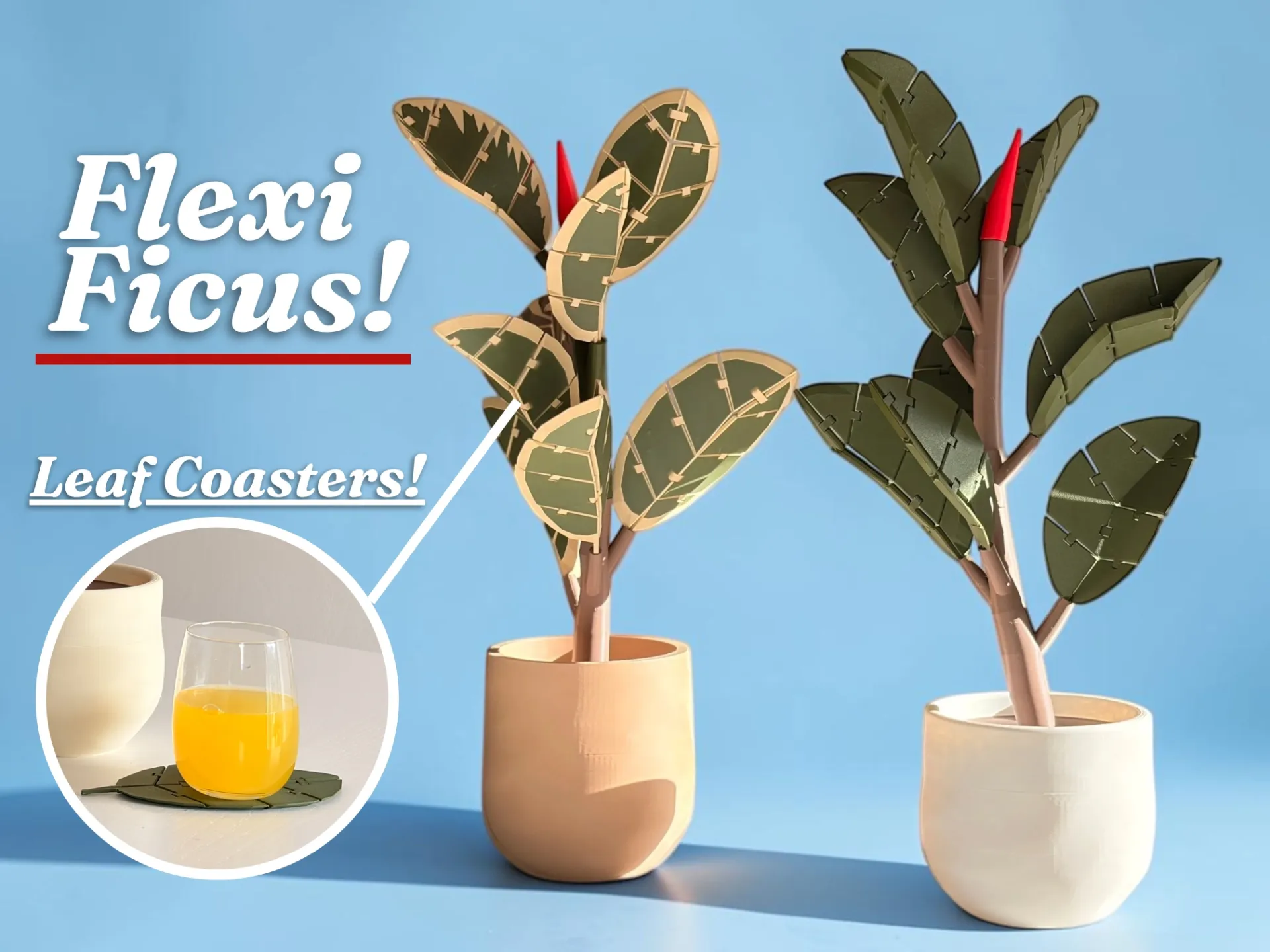 Planta Decorativa Ficus com Folhas Porta-Copos Removíveis – Vaso Moderno