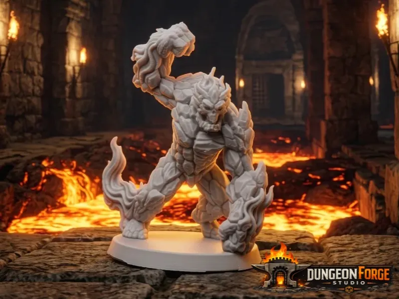 D&D miniature Fire Elemental Guardian stone golem