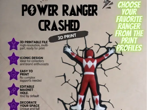 POWER RANGER CRASHED STICKER MAGNET WALL DECOR
