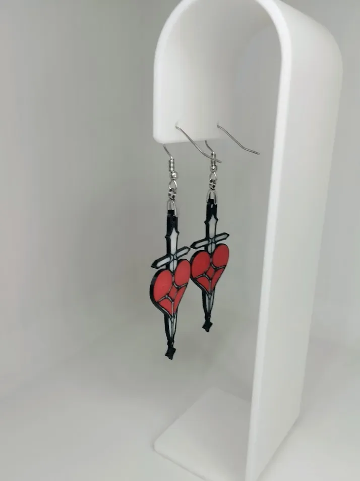 Sacred Heart Sword Earrings – 3D Printed view 3