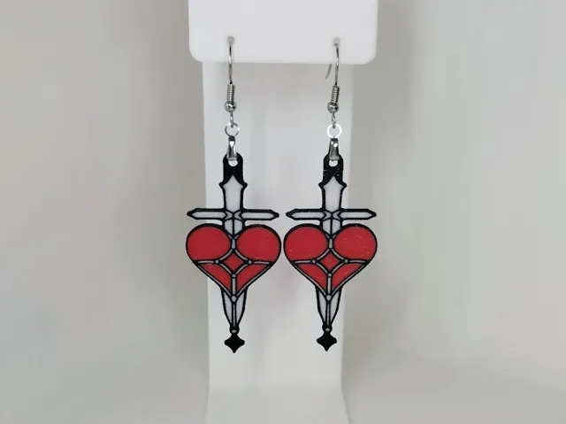 Sacred Heart Sword Earrings – 3D Printed