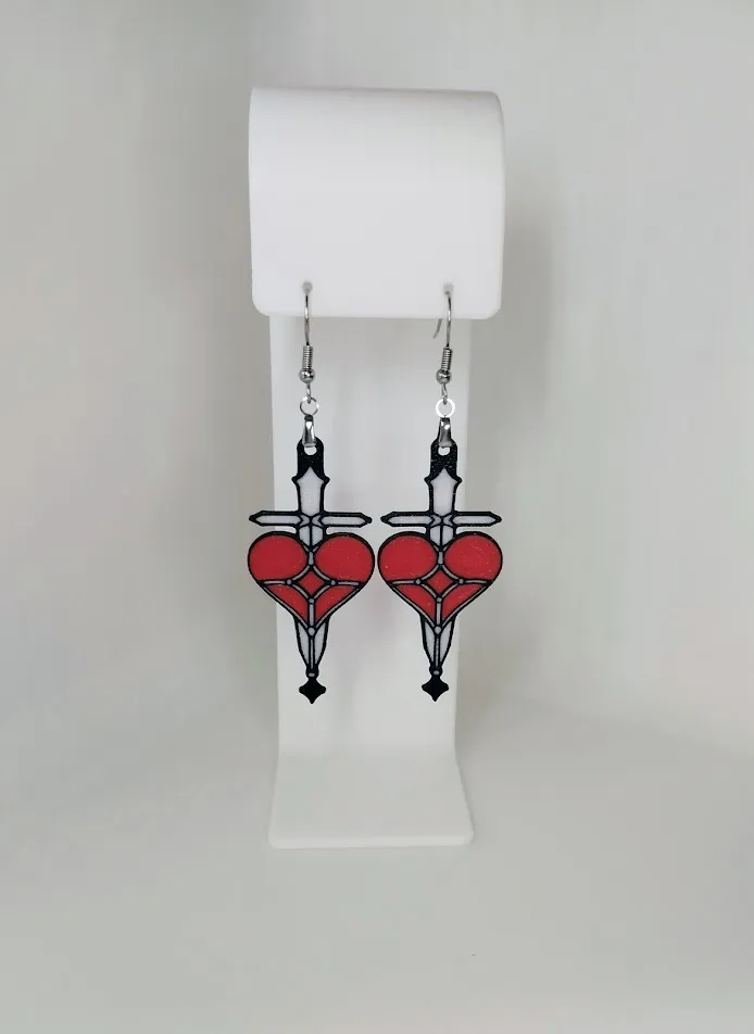 Sacred Heart Sword Earrings – 3D Printed view 2