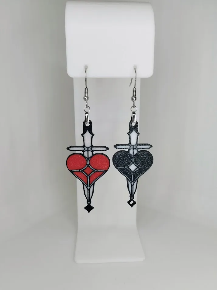 Sacred Heart Sword Earrings – 3D Printed view 4