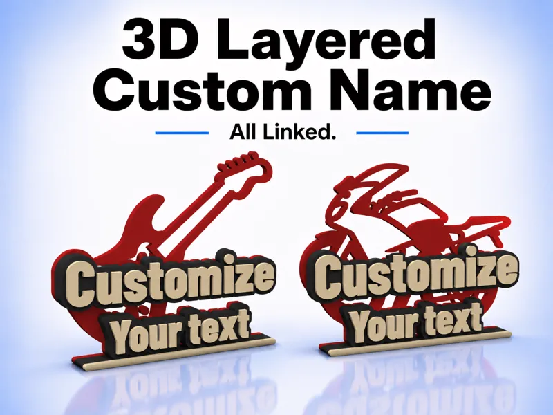 3D Layered Custom Name with Shape - All Linked