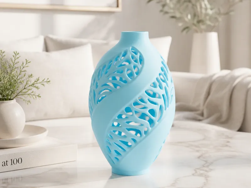 Blue Leaf Lace Vase - Decorative Cutout Vase