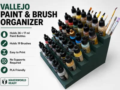 Airbrush Paint & Brush Organizer for Vallejo 17 ml