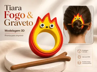 Prendedor de cabelo Fogo e Graveto
